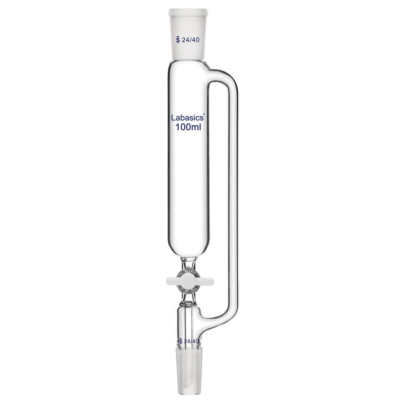 Labasics 100 ml Pressure Equalizing Addition Funnel, Borosilicate Glass Dropping Funnel 24/40 Joint with PTFE Stopcock for Laboratory - Image 1